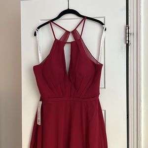 Azazie Evalleen in Burgundy Chiffon Dress with Slit
